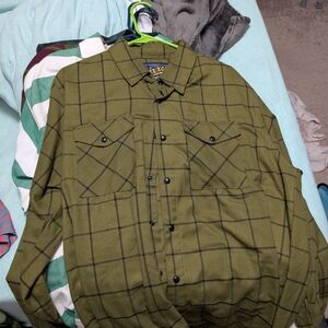 DIXXON Olive Green Plaid Casual Button Down Shirt